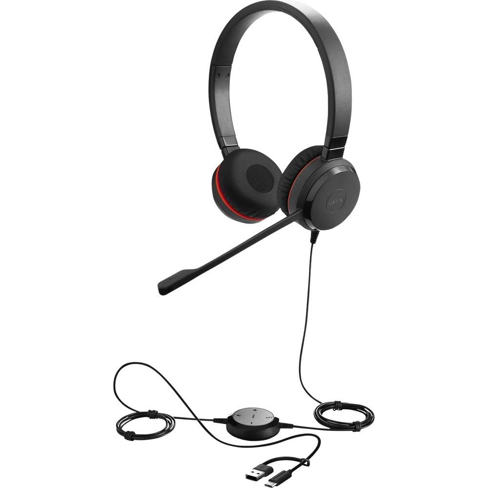 Jabra Evolve 30 II Stereo MS USB-C/A Wired Headset – Ms Teams Certified On-Ear Headphones with Noise Cancelling Mic, USB-C & USB-A Connectivity, Stereo Sound for Calls, Office, Work from Home, Black
