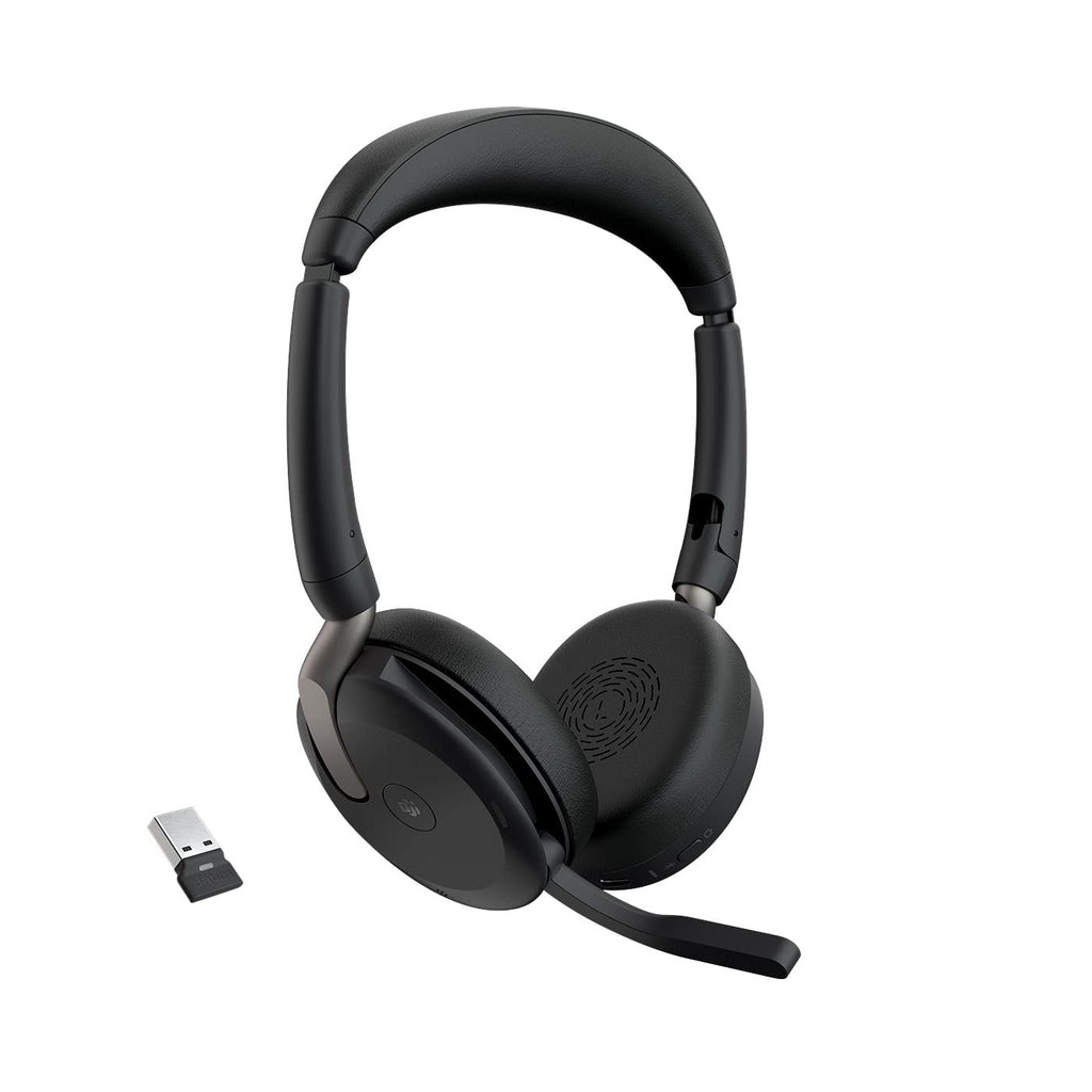 Jabra Evolve2 65 Flex USB-A MS Wireless Bluetooth Headset | Microsoft Teams Certified | Hybrid ANC Office Headset with Foldable Design