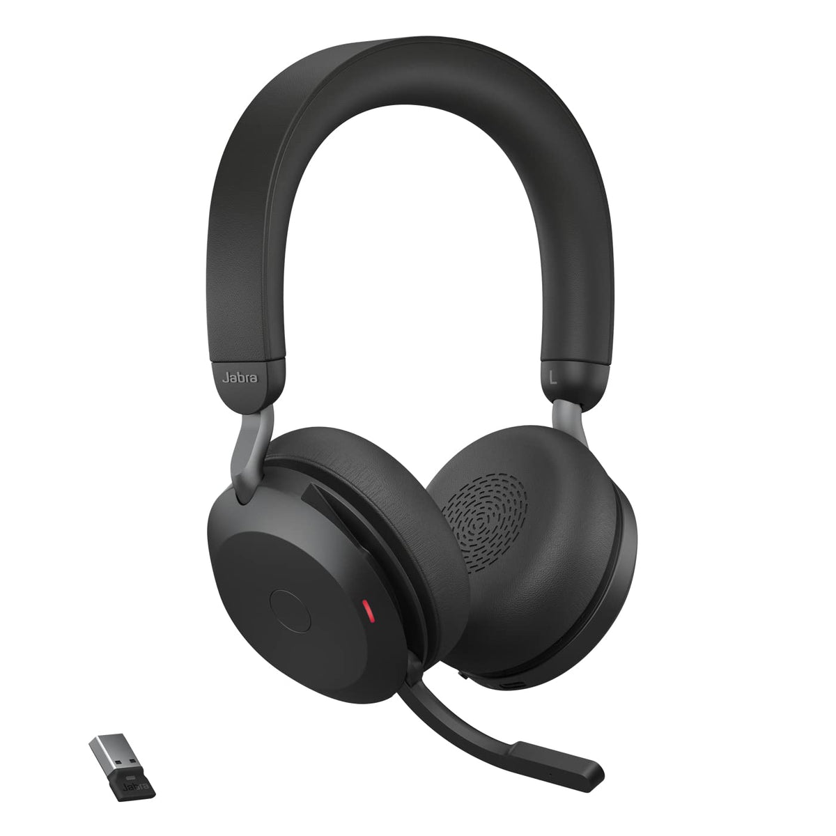 Jabra Evolve2 75 PC Wireless On Ear Headset with 8-Mic Technology - Dual Foam Stereo Headphones with Adjustable Advanced Active Noise Cancelling, USB-C Bluetooth Adapter and UC Compatibility - Black