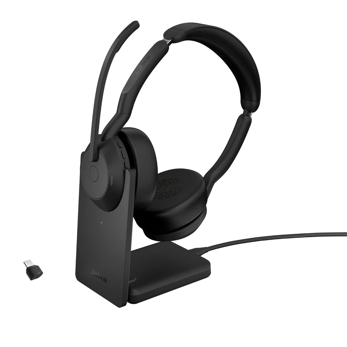 Jabra Evolve2 55 Link 390/380c UC USB-C Stereo with Charging Stand, Air Comfort Technology, Noise-Cancelling Mics, and ANC - Works with UC Platforms Such as Zoom and Google Meet - Black