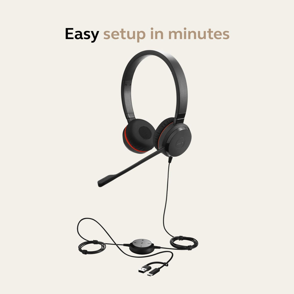 Jabra Evolve 30 II Stereo MS USB-C/A Wired Headset – Ms Teams Certified On-Ear Headphones with Noise Cancelling Mic, USB-C & USB-A Connectivity, Stereo Sound for Calls, Office, Work from Home, Black