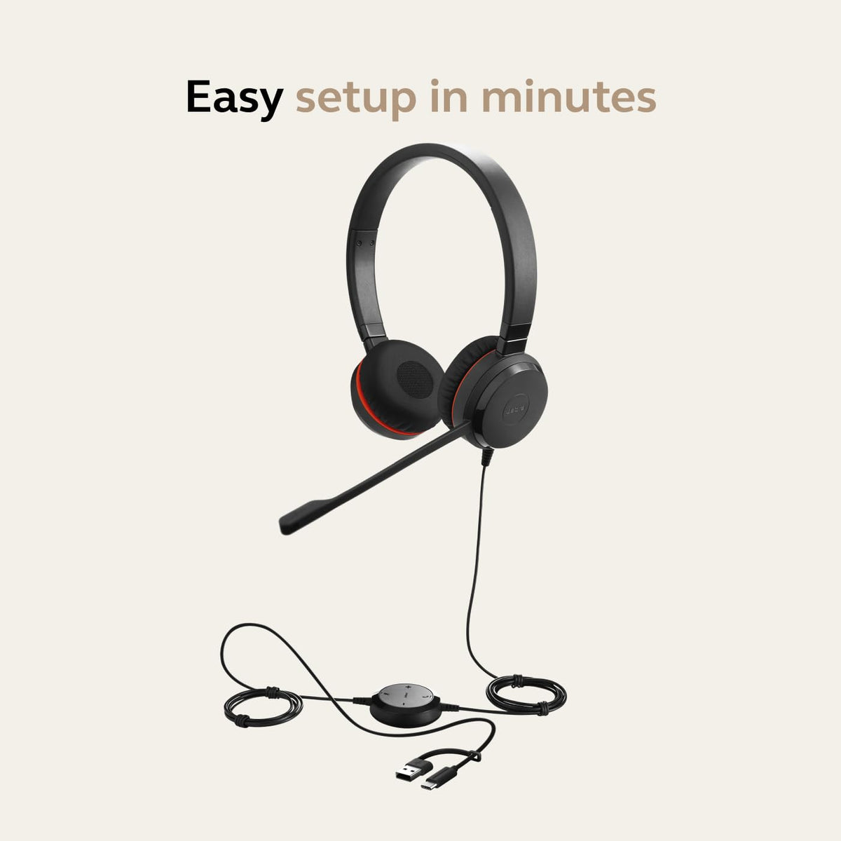 Jabra Evolve 30 II Stereo MS USB-C/A Wired Headset – Ms Teams Certified On-Ear Headphones with Noise Cancelling Mic, USB-C & USB-A Connectivity, Stereo Sound for Calls, Office, Work from Home, Black