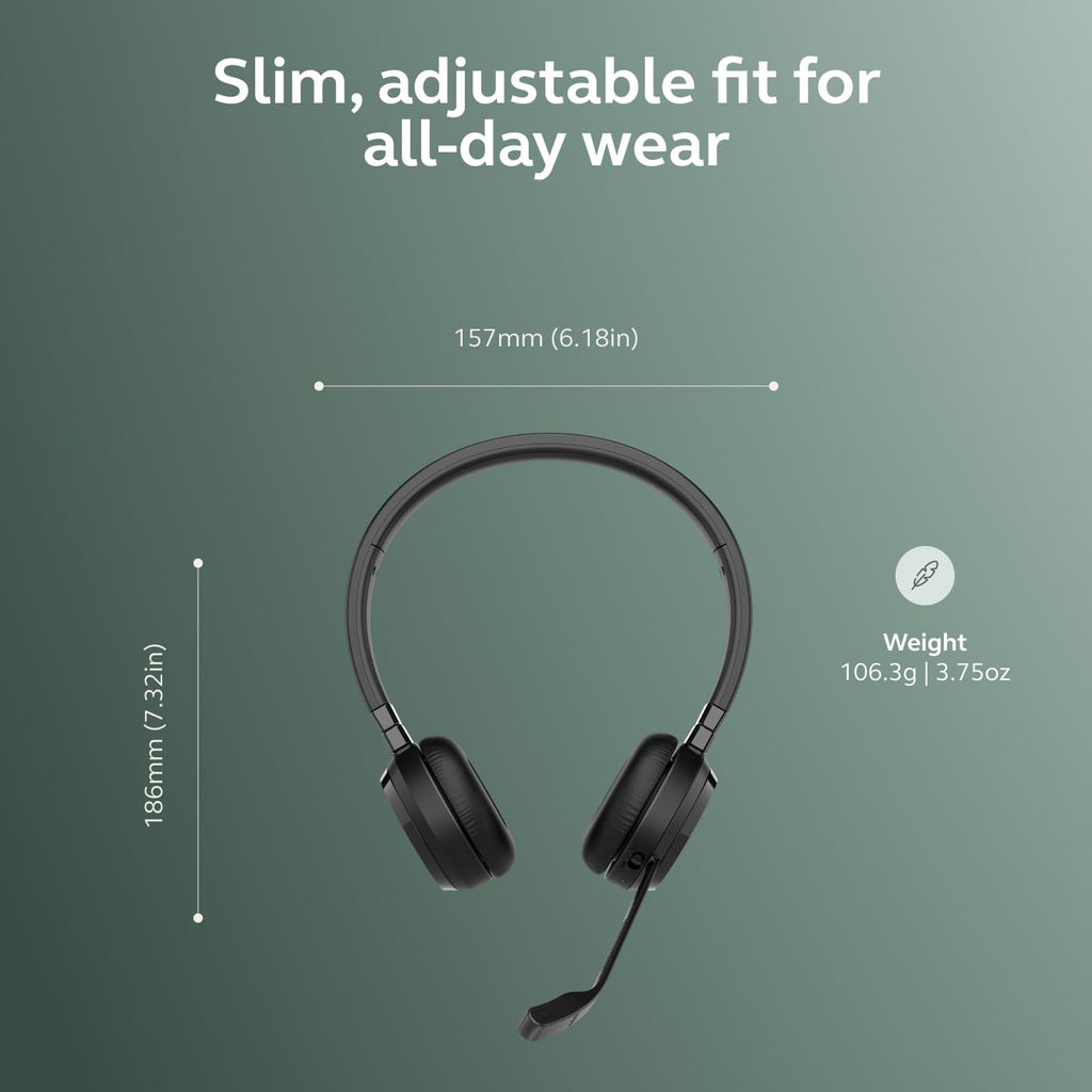 Jabra Evolve 65 TE MS Bluetooth Headset with Mic | Wireless Stereo Office Headphones | Teams Certified | USB-A Link 390 | Work from Home Headset for PC & Mobile.