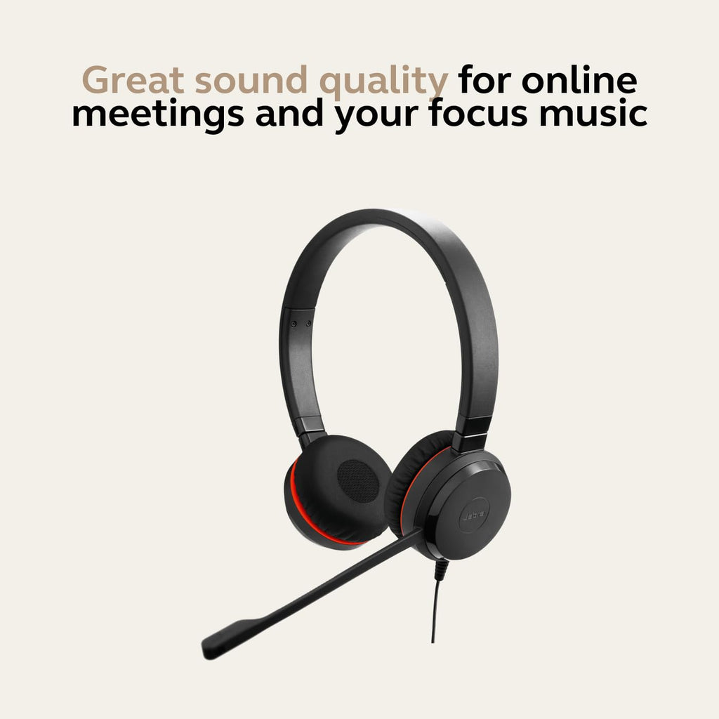 Jabra Evolve 30 II Stereo MS USB-C/A Wired Headset – Ms Teams Certified On-Ear Headphones with Noise Cancelling Mic, USB-C & USB-A Connectivity, Stereo Sound for Calls, Office, Work from Home, Black