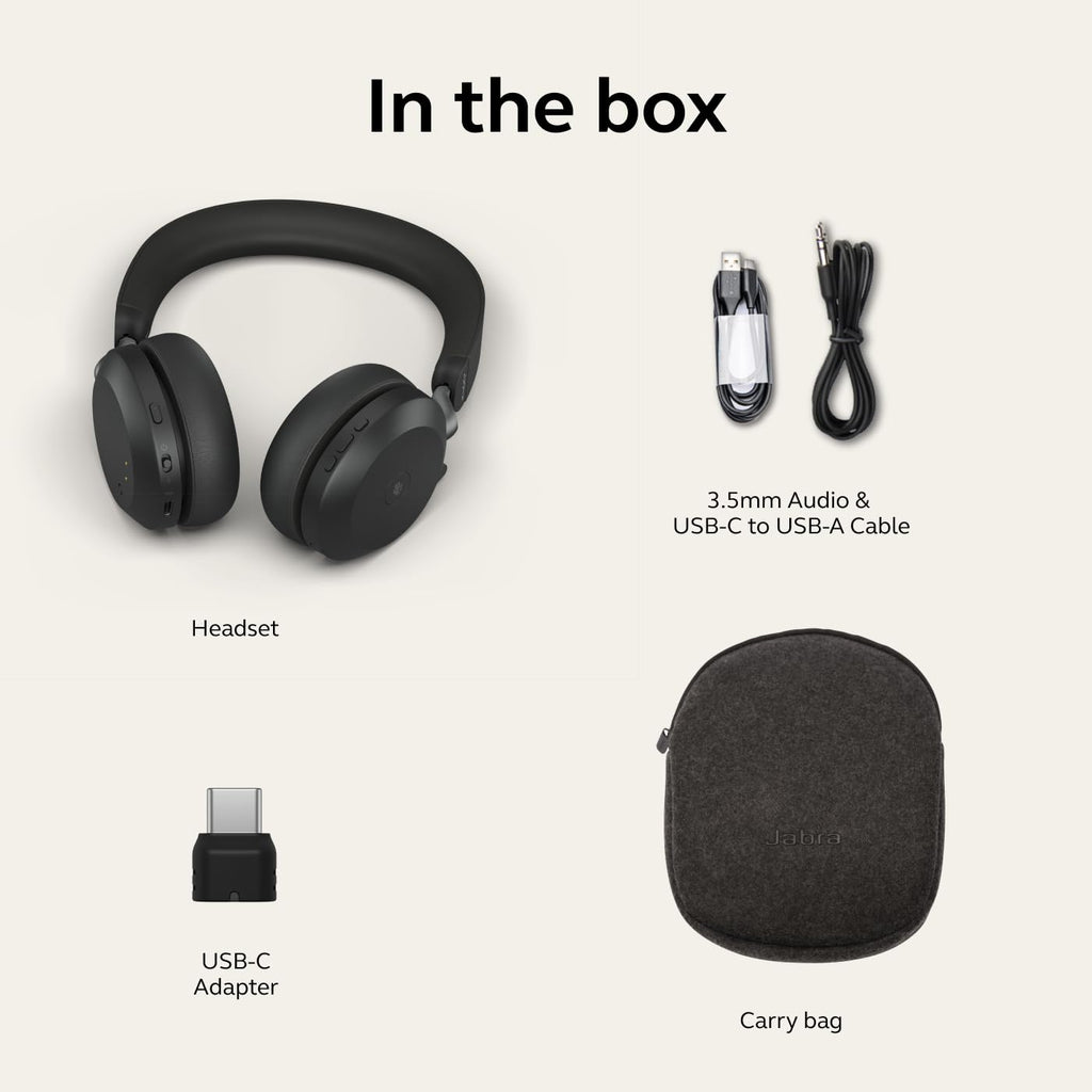 Jabra Evolve2 75 PC Wireless On Ear Headset with 8-Mic Technology - Dual Foam Stereo Headphones with Adjustable Advanced Active Noise Cancelling, USB-C Bluetooth Adapter and UC Compatibility - Black