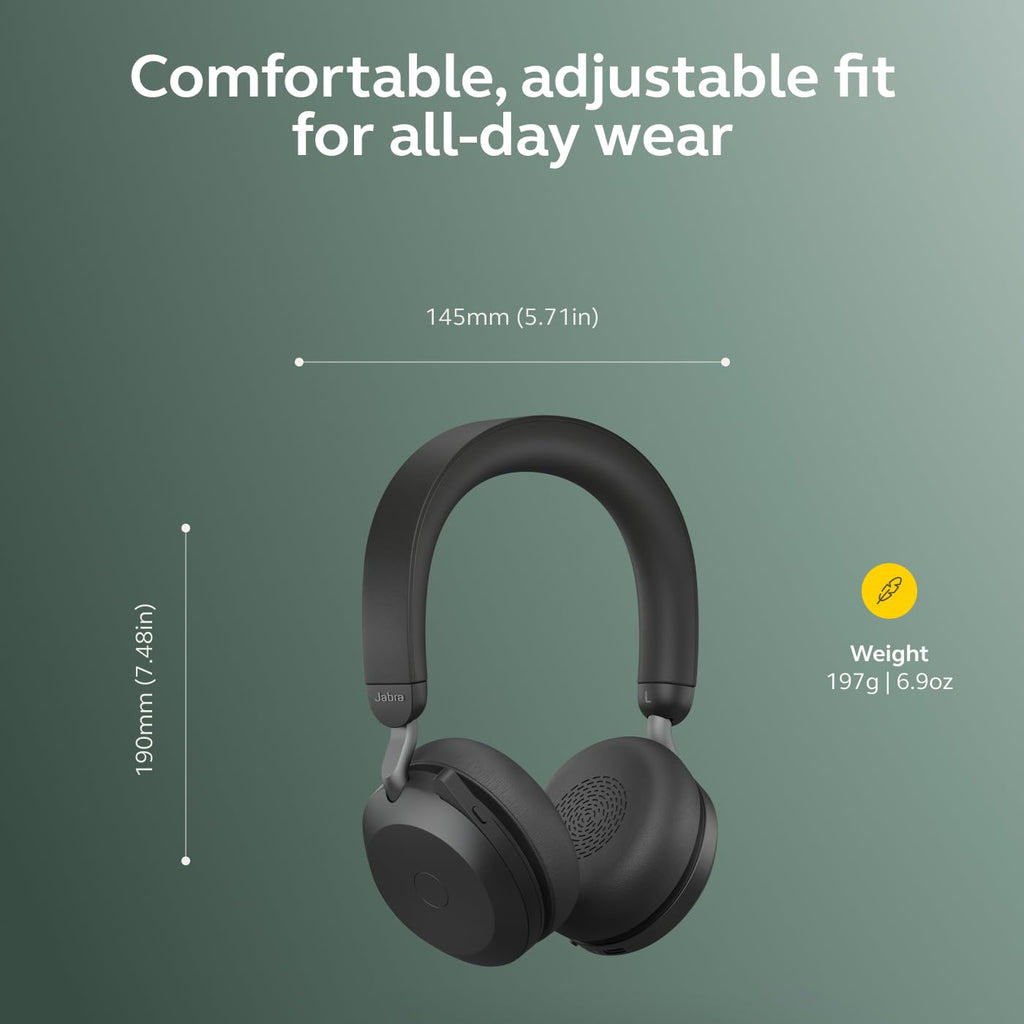 Jabra Evolve2 75 PC Wireless On Ear Headset with 8-Mic Technology - Dual Foam Stereo Headphones with Adjustable Advanced Active Noise Cancelling, USB-C Bluetooth Adapter and UC Compatibility - Black