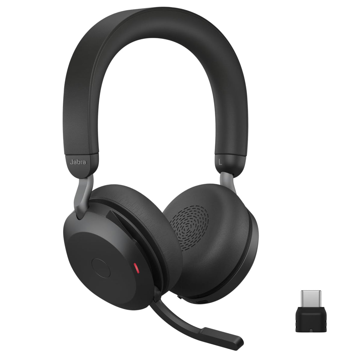 Jabra Evolve2 75 PC Wireless On Ear Headset with 8-Mic Technology - Dual Foam Stereo Headphones with Adjustable Advanced Active Noise Cancelling, USB-C Bluetooth Adapter and UC Compatibility - Black