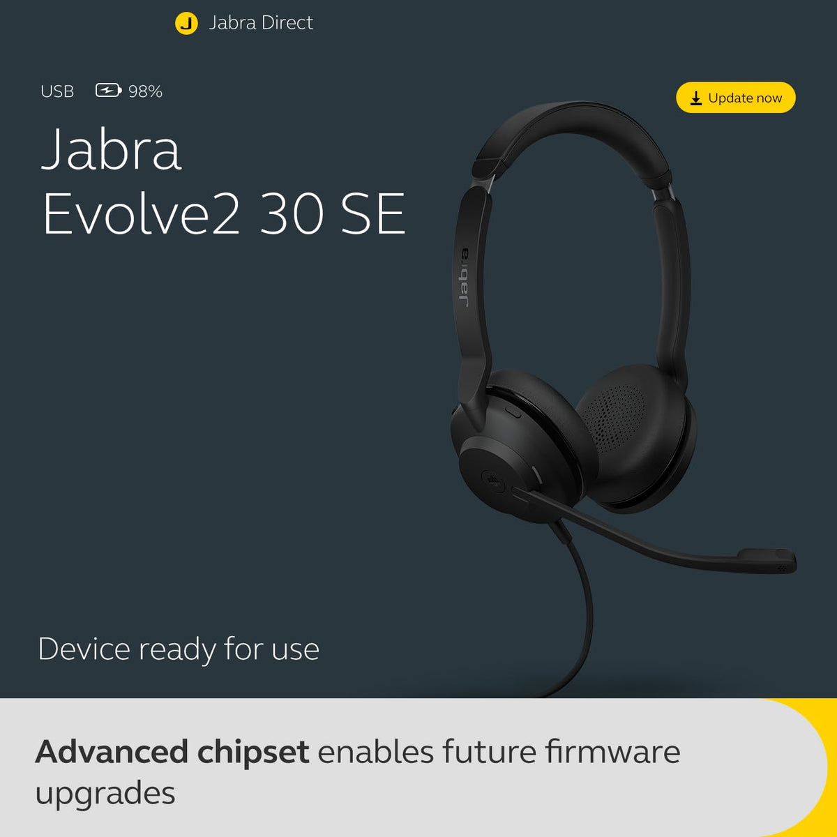 Jabra Evolve2 30 SE UC Stereo USB C/A Binaural Headset USB Headphone with Mic UC Stereo USB-C to USB-A Connectivity Noise Cancelling Leather Cushion for All Day Comfort Teams/Zoom Support