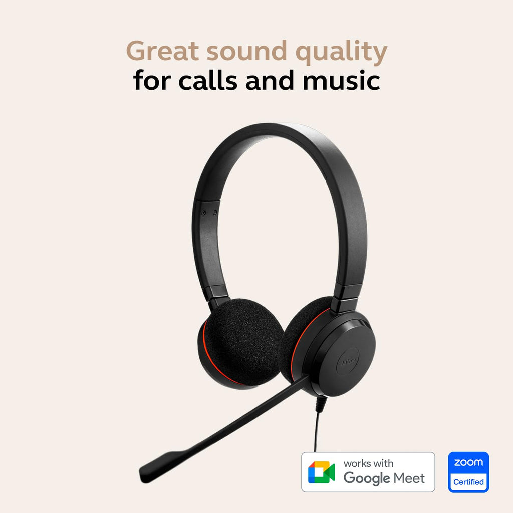 Jabra Evolve 20 MS Stereo USB-C/A Wired Headset with Noise-Cancelling Microphone | MS Teams Certified | Professional On-Ear Business Headphones for PC & Laptop | Plug & Play | Office & Call Center