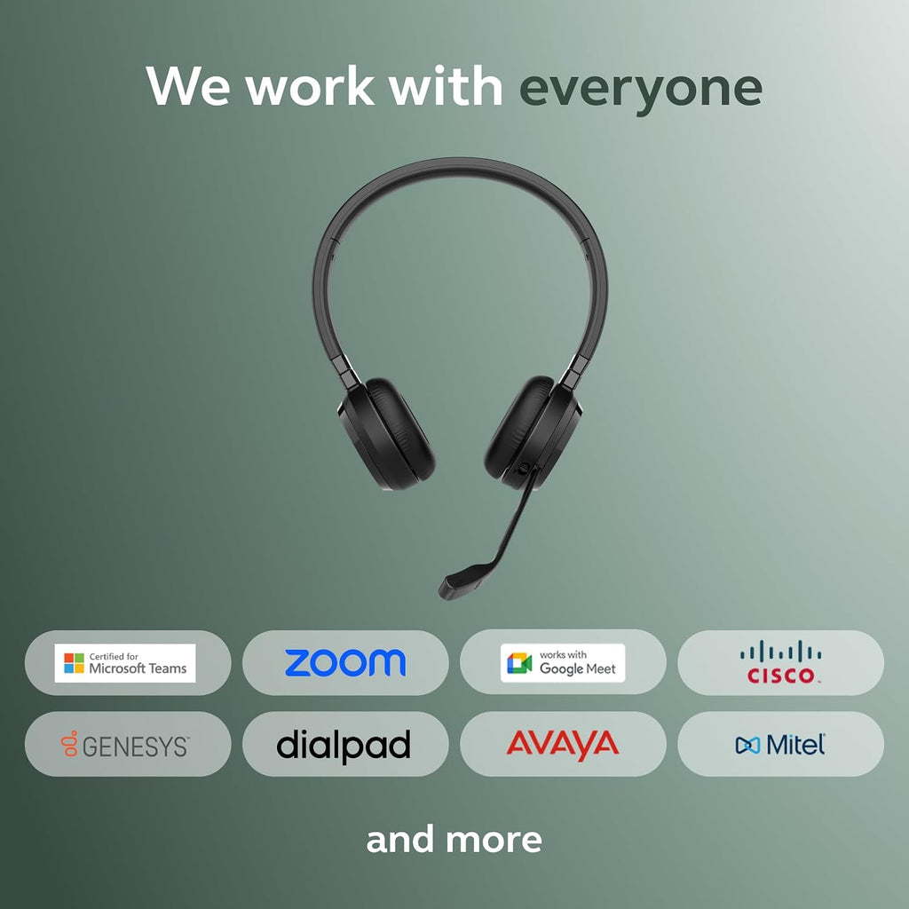Jabra Evolve 65 TE MS Bluetooth Headset with Mic | Wireless Stereo Office Headphones | Teams Certified | USB-A Link 390 | Work from Home Headset for PC & Mobile.