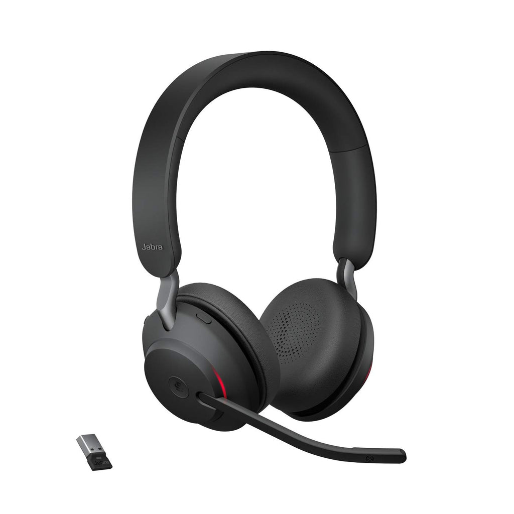 Jabra Evolve2 65 Bluetooth Wireless Headset with Mic for Calls and Music, Dual-Ear Headphones with USB-A Adapter, Up to 37 Hours Battery, Noise-Cancelling, Works with Online Meeting Apps, Black (193)