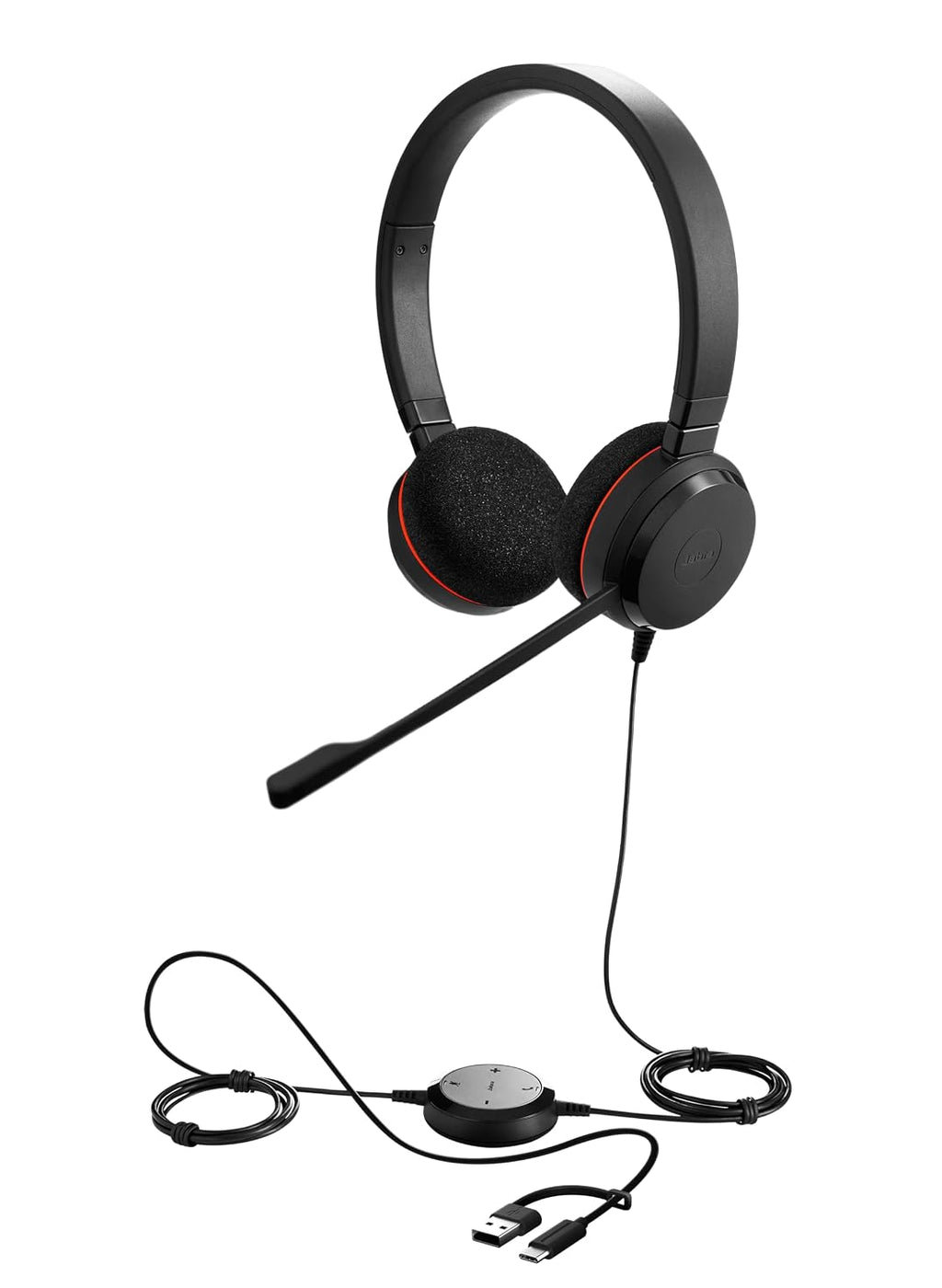 Jabra Evolve 20 MS Stereo USB-C/A Wired Headset with Noise-Cancelling Microphone | MS Teams Certified | Professional On-Ear Business Headphones for PC & Laptop | Plug & Play | Office & Call Center