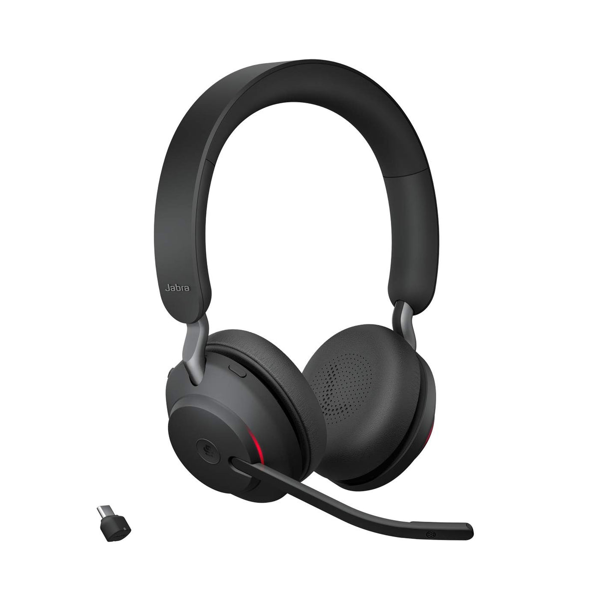 Jabra Evolve2 65 Link 390/380a Wireless PC Headset – Noise Cancelling Microsoft Teams Certified Stereo Headphones with Long-Lasting Battery – USB-C Bluetooth Adapter – Black