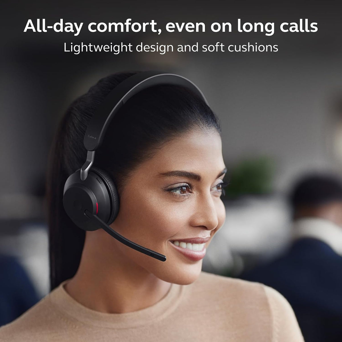 Jabra Evolve2 65 Bluetooth Wireless Headset with Mic for Calls and Music, Dual-Ear Headphones with USB-A Adapter, Up to 37 Hours Battery, Noise-Cancelling, Works with Online Meeting Apps, Black (193)