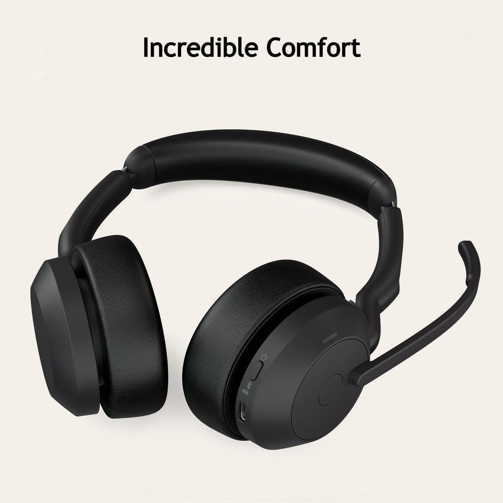Jabra Evolve2 55 Link 390/380c UC USB-C Stereo with Charging Stand, Air Comfort Technology, Noise-Cancelling Mics, and ANC - Works with UC Platforms Such as Zoom and Google Meet - Black