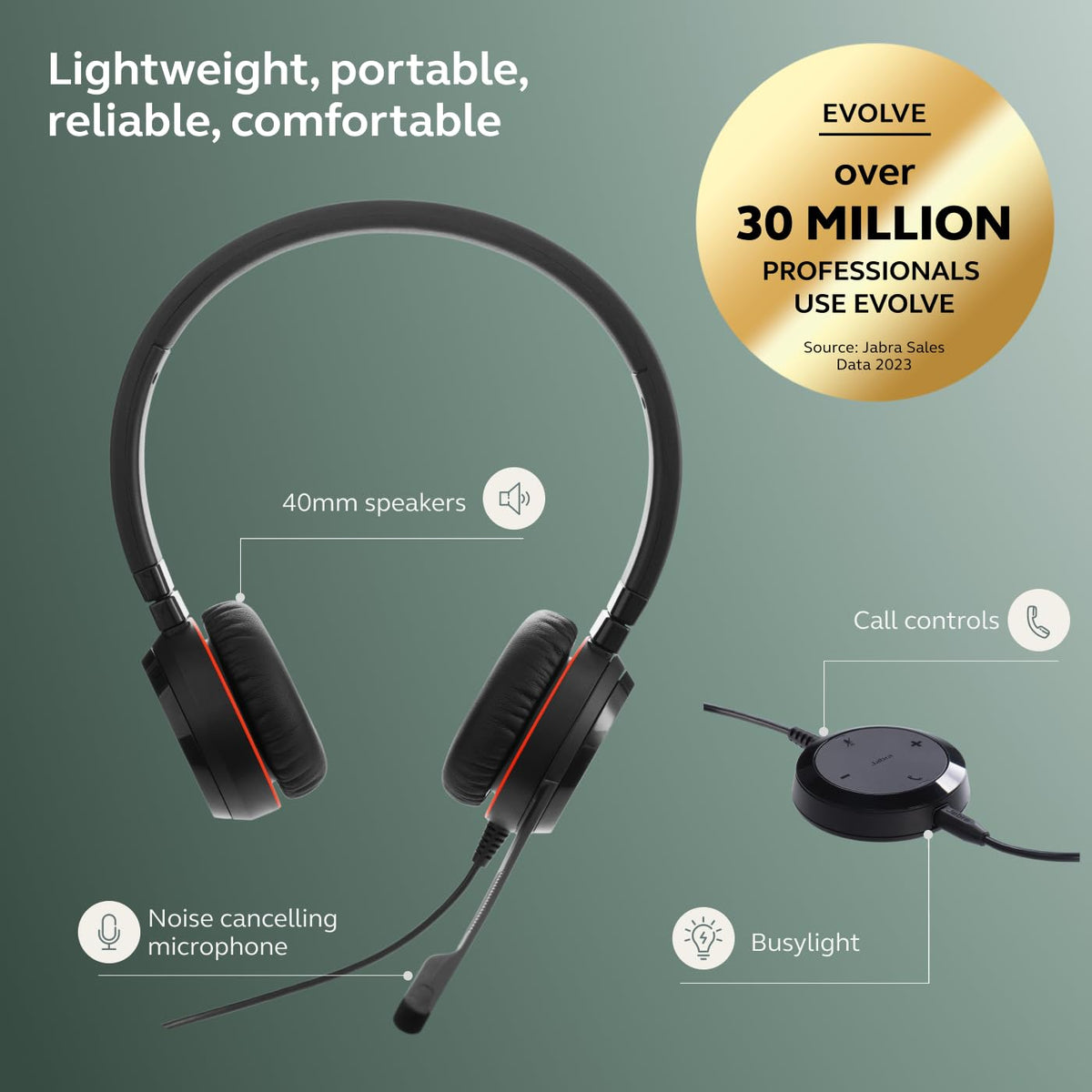 Jabra Evolve 30 II Stereo MS USB-C/A Wired Headset – Ms Teams Certified On-Ear Headphones with Noise Cancelling Mic, USB-C & USB-A Connectivity, Stereo Sound for Calls, Office, Work from Home, Black