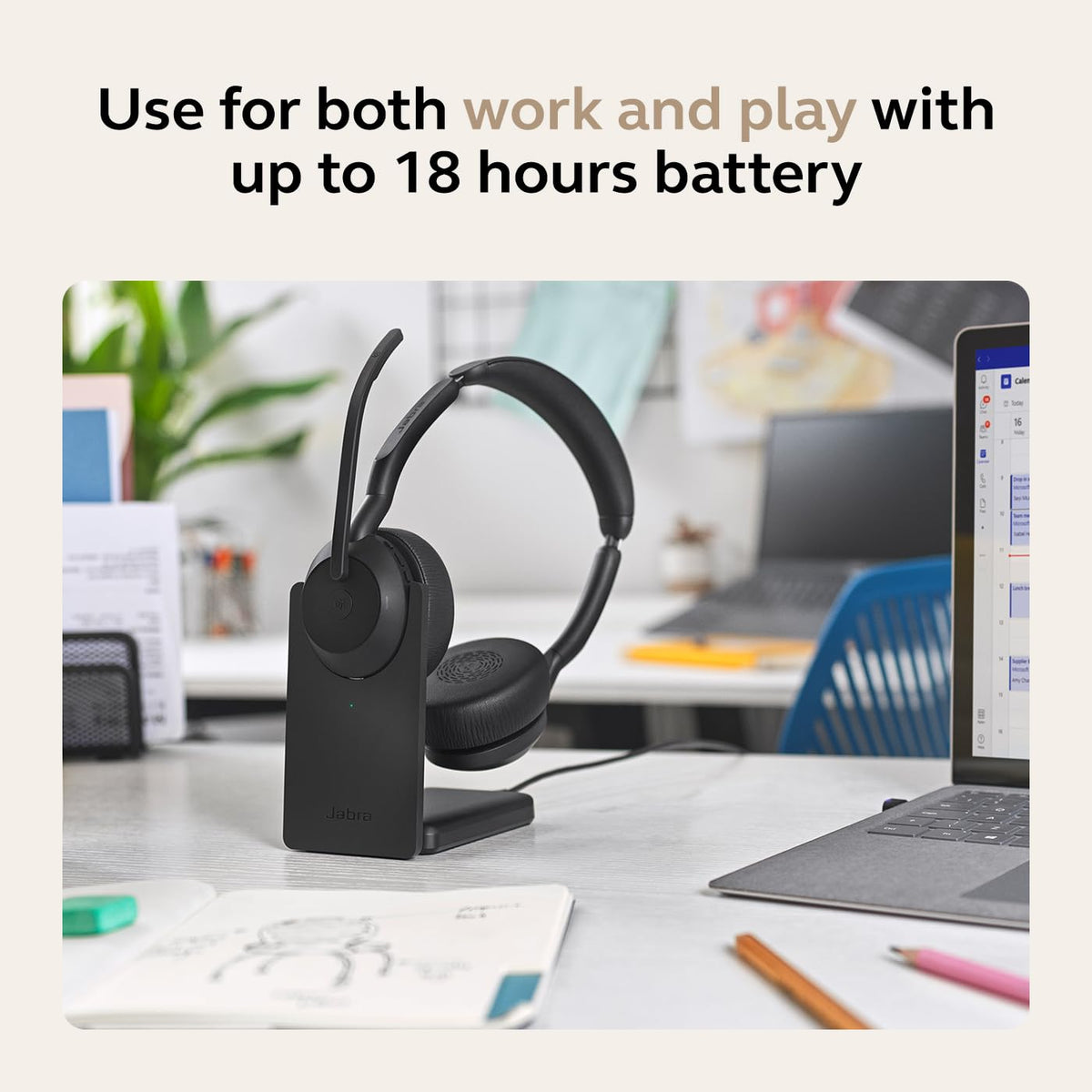 Jabra Evolve2 55 Link 390/380c UC USB-C Stereo with Charging Stand, Air Comfort Technology, Noise-Cancelling Mics, and ANC - Works with UC Platforms Such as Zoom and Google Meet - Black