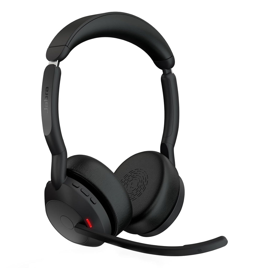 Jabra Evolve2 55 Link 390/380c UC USB-C Stereo with Charging Stand, Air Comfort Technology, Noise-Cancelling Mics, and ANC - Works with UC Platforms Such as Zoom and Google Meet - Black