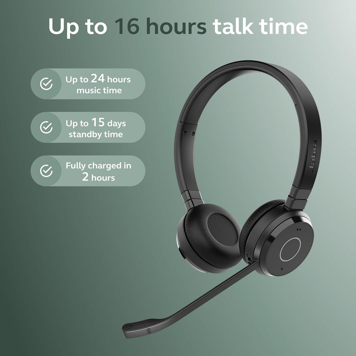 Jabra Evolve 65 TE MS Bluetooth Headset with Mic | Wireless Stereo Office Headphones | Teams Certified | USB-A Link 390 | Work from Home Headset for PC & Mobile.
