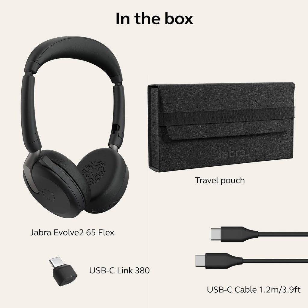 Jabra Evolve2 65 Flex USB-C UC Wireless Headset | Bluetooth Office Headset for Zoom, Google Meet & Webex | Hybrid ANC, Foldable Design