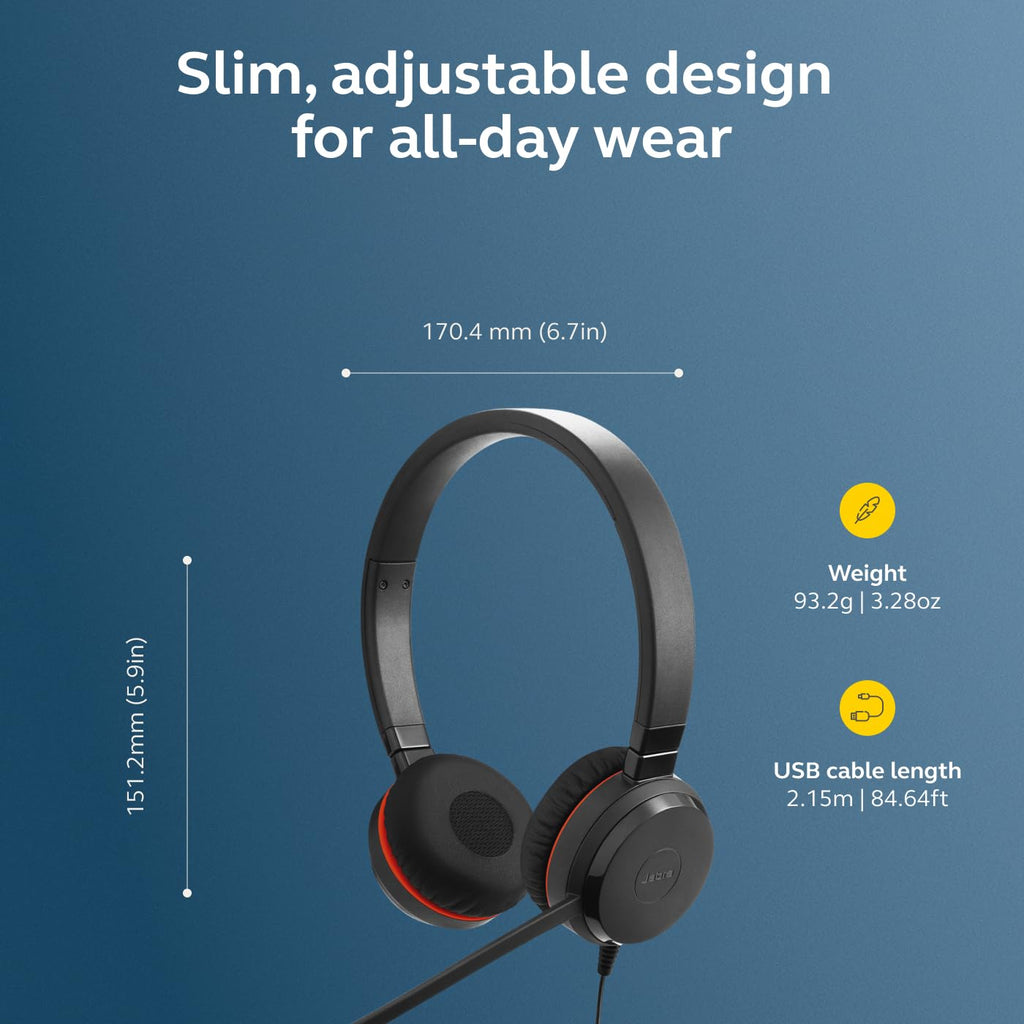 Jabra Evolve 30 II Stereo MS USB-C/A Wired Headset – Ms Teams Certified On-Ear Headphones with Noise Cancelling Mic, USB-C & USB-A Connectivity, Stereo Sound for Calls, Office, Work from Home, Black