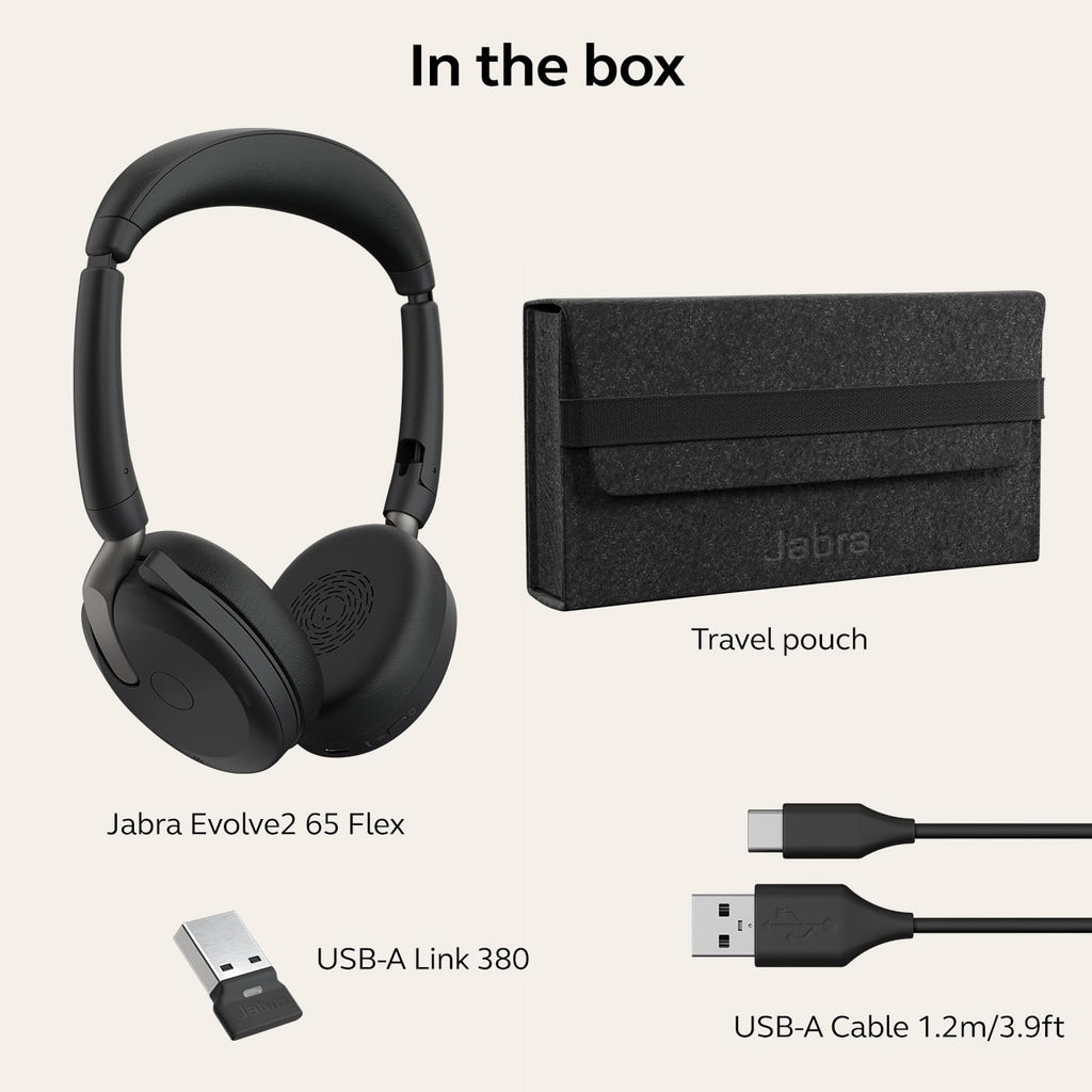 Jabra Evolve2 65 Flex, Link380a UC Stereo, Over Ear Wireless Headphones,Black