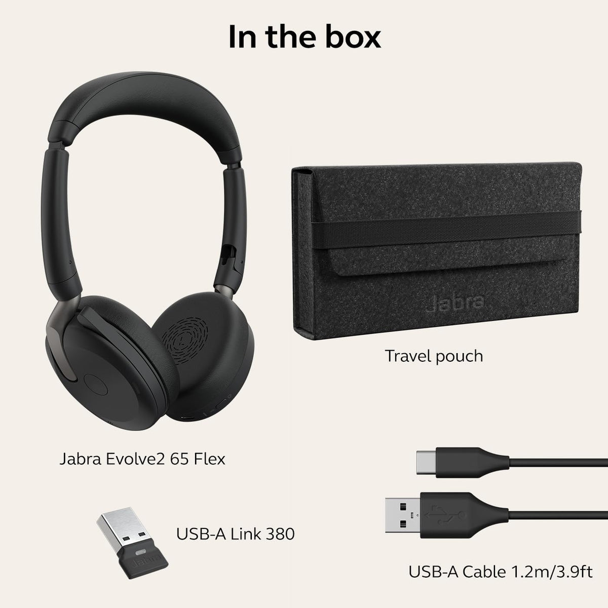 Jabra Evolve2 65 Flex, Link380a UC Stereo, Over Ear Wireless Headphones,Black