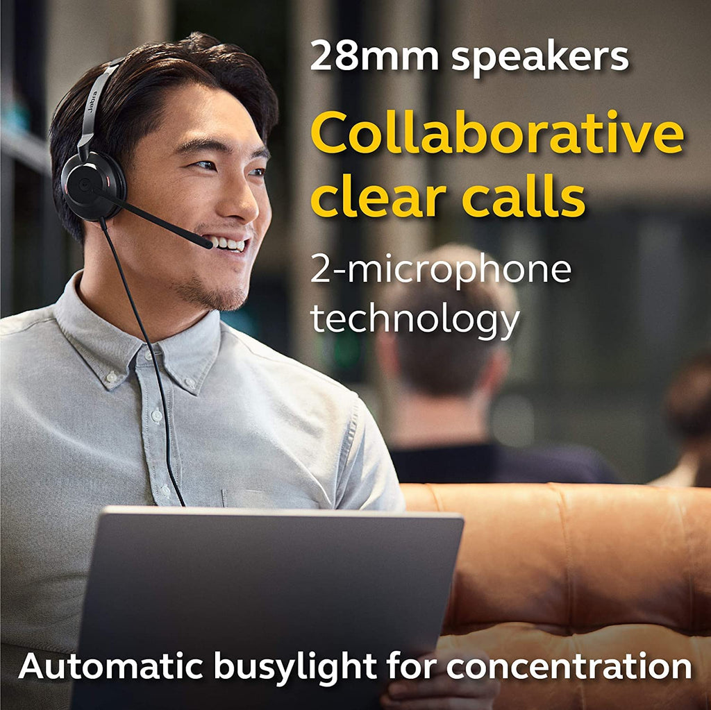 Jabra Evolve2 30 Se On Ear Wired Stereo Noise-Cancelling Headset-Features 2-Mic Call Technology & Usb-C Cable-Works With All Leading Unified Communications Platforms Such As Zoom & Google Meet-Black