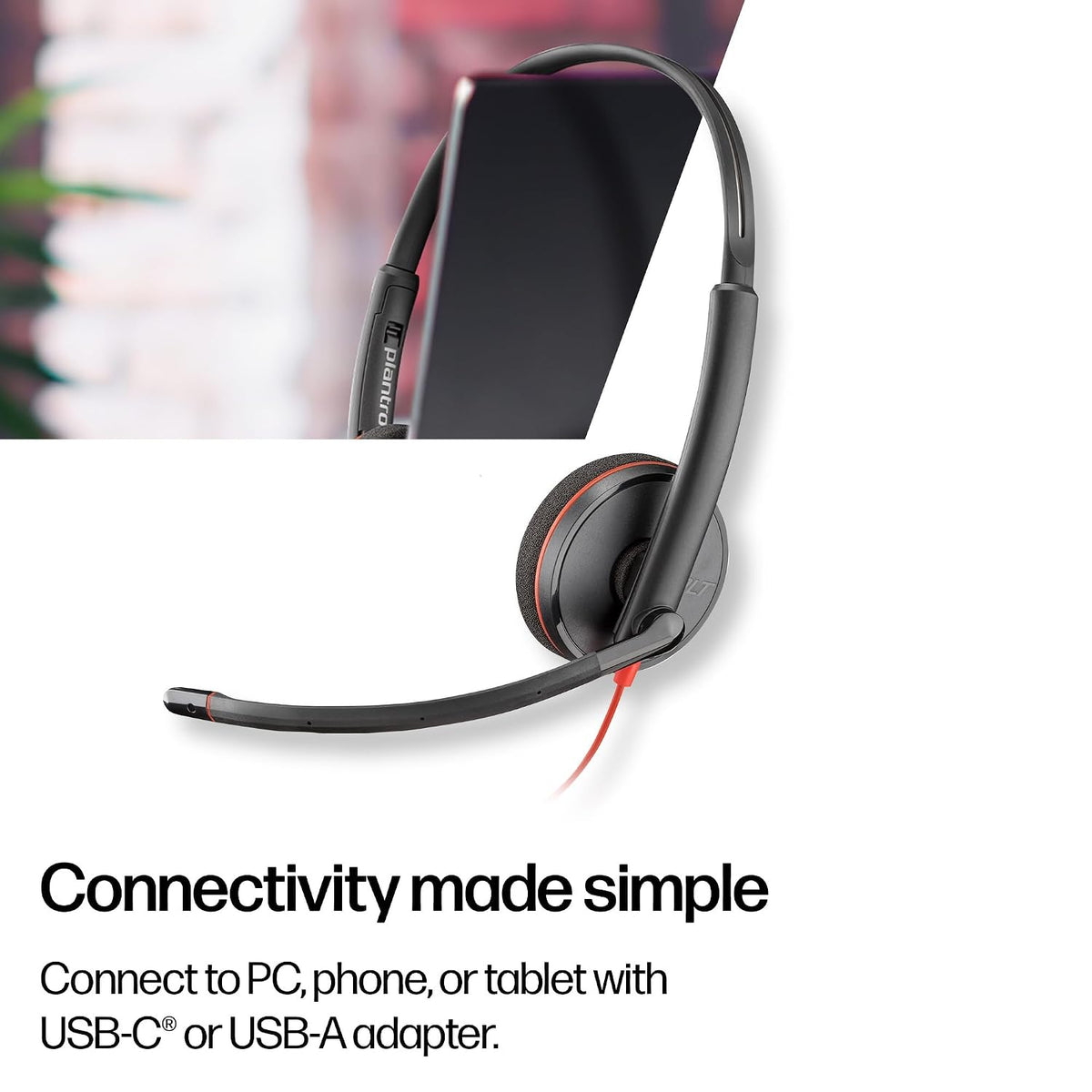 Poly (Plantronics) Blackwire 3220 Stereo Headset, On Ear w/Noise-canceling mic, 118g, Connect to Mobile/Tablet via USB-C/A, Lightweight Metal Headband, Dynamic EQ, Hi-Fi Stereo, Black, 9P7X8AA