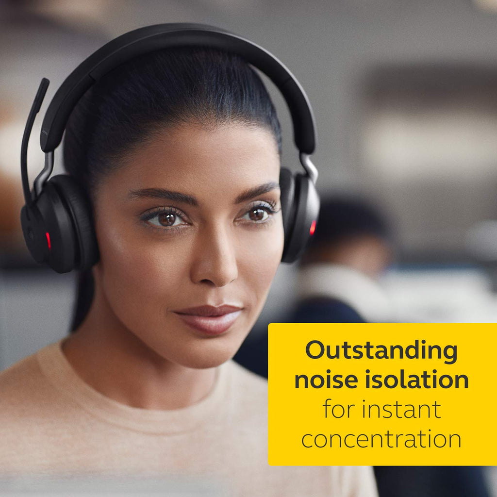 Jabra Evolve2 65 Link 390/380a Wireless PC Headset – Noise Cancelling Microsoft Teams Certified Stereo Headphones with Long-Lasting Battery – USB-C Bluetooth Adapter – Black