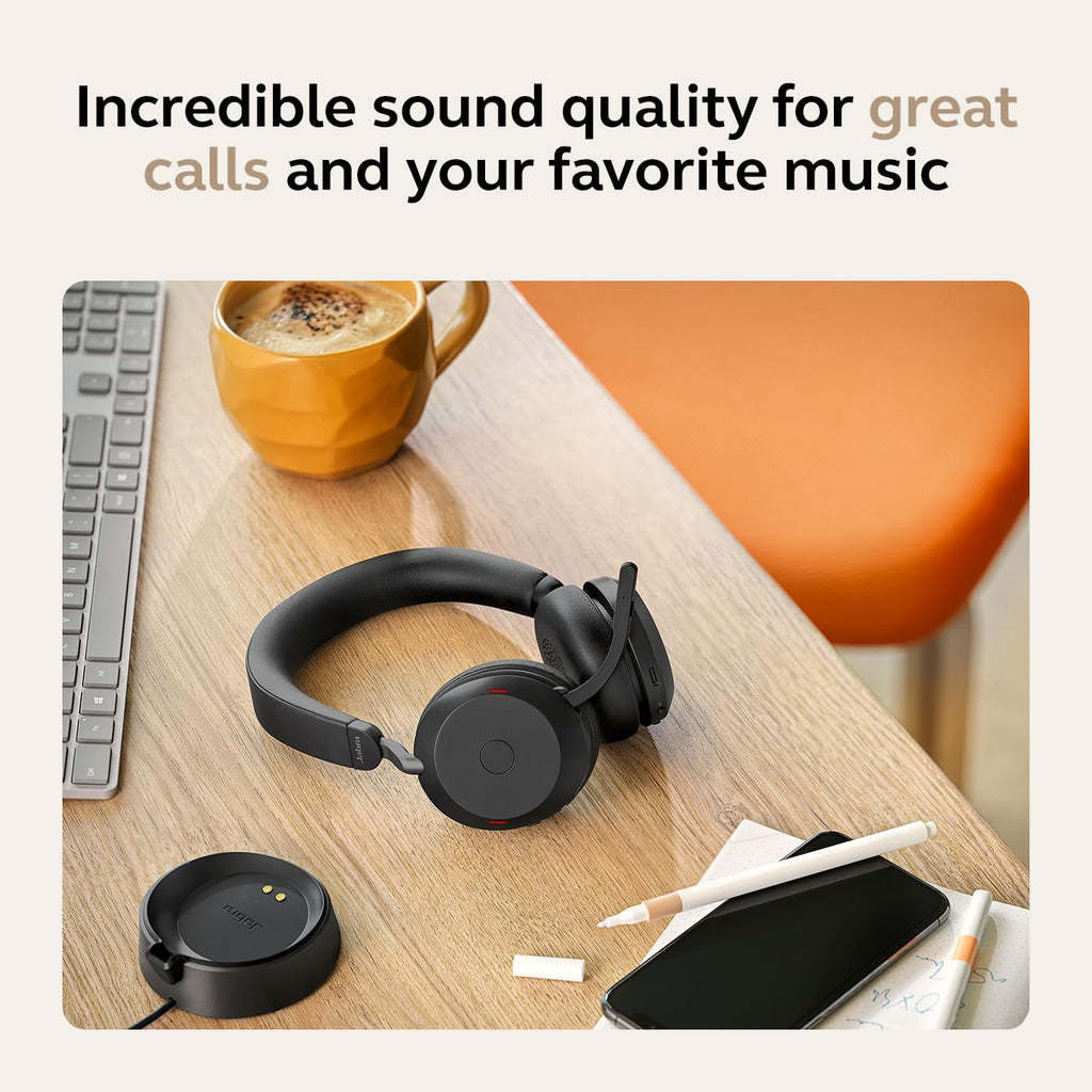Jabra Evolve2 75 PC Wireless On Ear Headset with 8-Mic Technology - Dual Foam Stereo Headphones with Adjustable Advanced Active Noise Cancelling, USB-C Bluetooth Adapter and UC Compatibility - Black