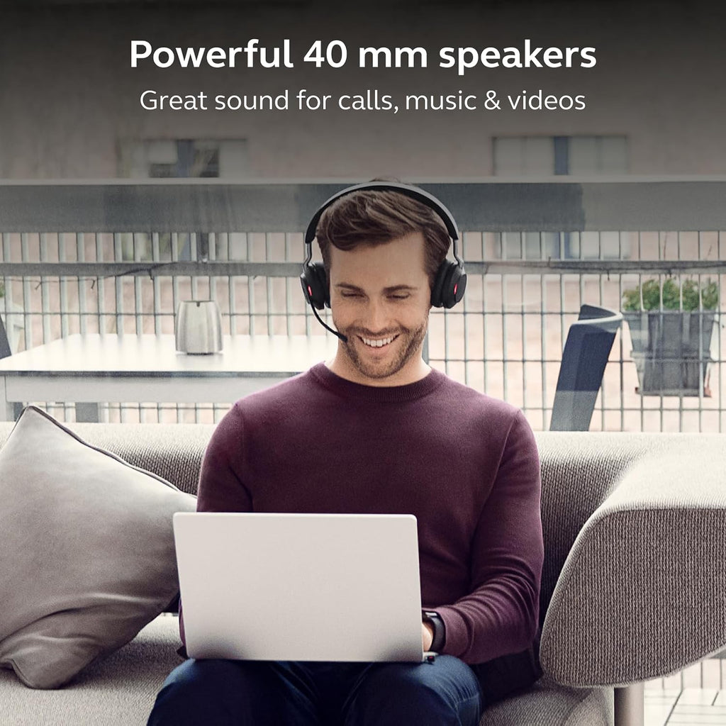 Jabra Evolve2 65 Bluetooth Wireless Headset with Mic for Calls and Music, Dual-Ear Headphones with USB-A Adapter, Up to 37 Hours Battery, Noise-Cancelling, Works with Online Meeting Apps, Black (193)