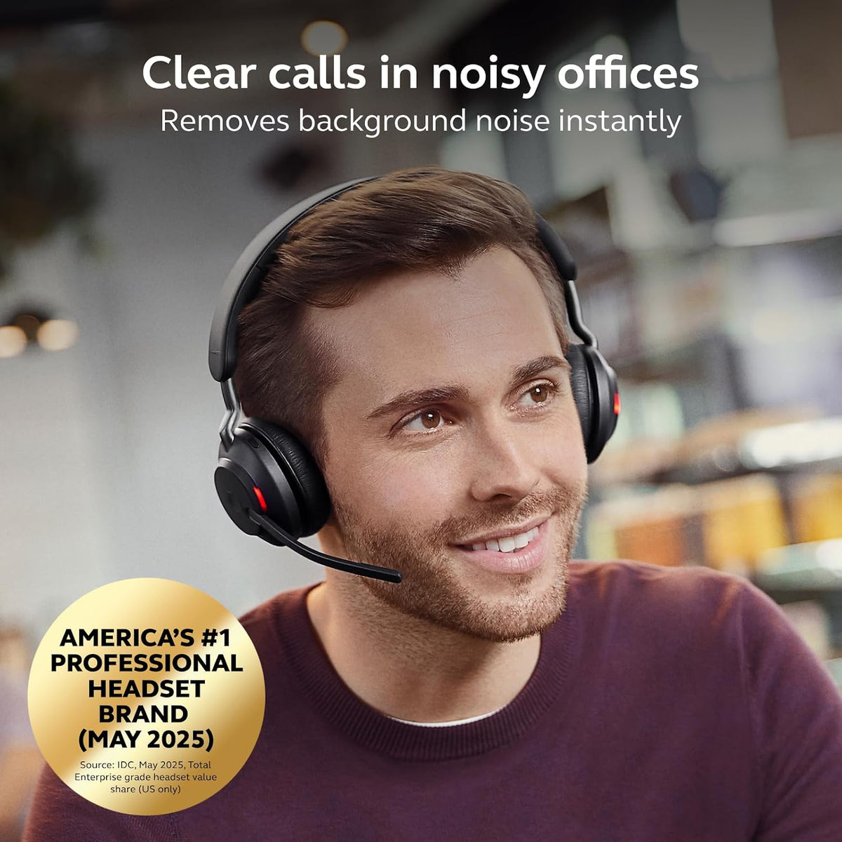 Jabra Evolve2 65 Bluetooth Wireless Headset with Mic for Calls and Music, Dual-Ear Headphones with USB-A Adapter, Up to 37 Hours Battery, Noise-Cancelling, Works with Online Meeting Apps, Black (193)