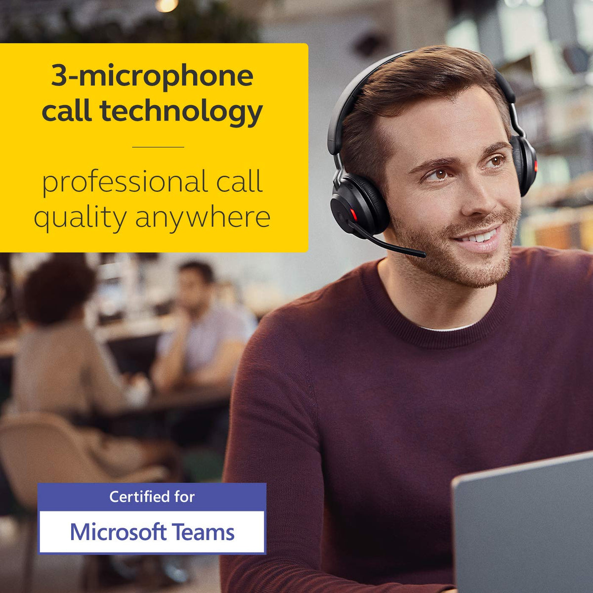 Jabra Evolve2 65 Link 390/380a Wireless PC Headset – Noise Cancelling Microsoft Teams Certified Stereo Headphones with Long-Lasting Battery – USB-C Bluetooth Adapter – Black