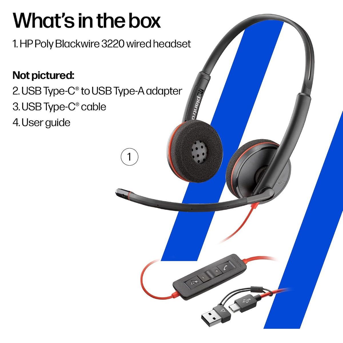 Poly (Plantronics) Blackwire 3220 Stereo Headset, On Ear w/Noise-canceling mic, 118g, Connect to Mobile/Tablet via USB-C/A, Lightweight Metal Headband, Dynamic EQ, Hi-Fi Stereo, Black, 9P7X8AA