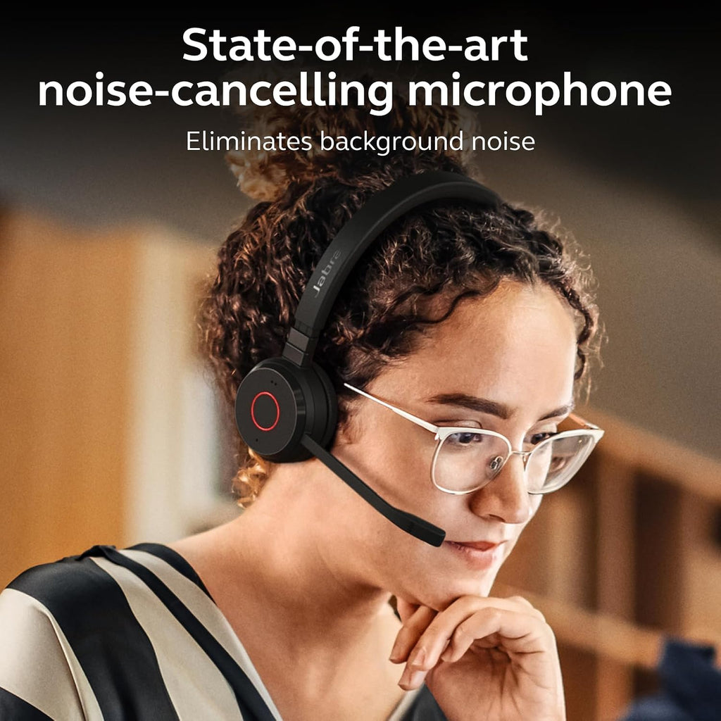 Jabra Evolve 65 TE MS Bluetooth Headset with Mic | Wireless Stereo Office Headphones | Teams Certified | USB-A Link 390 | Work from Home Headset for PC & Mobile.