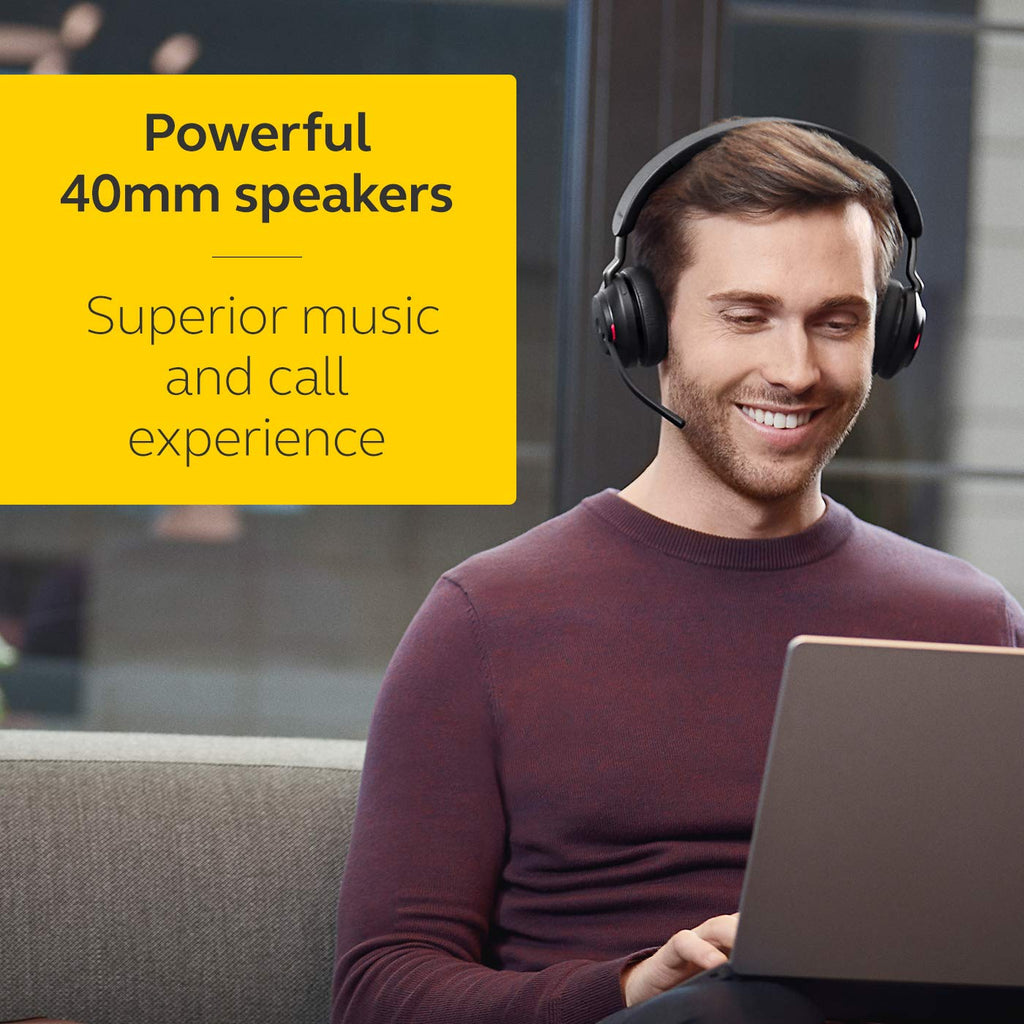 Jabra Evolve2 65 Link 390/380a Wireless PC Headset – Noise Cancelling Microsoft Teams Certified Stereo Headphones with Long-Lasting Battery – USB-C Bluetooth Adapter – Black