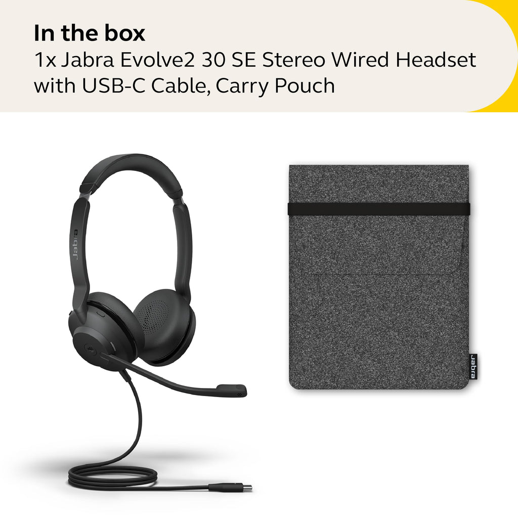 Jabra Evolve2 30 Se On Ear Wired Stereo Noise-Cancelling Headset-Features 2-Mic Call Technology & Usb-C Cable-Works With All Leading Unified Communications Platforms Such As Zoom & Google Meet-Black